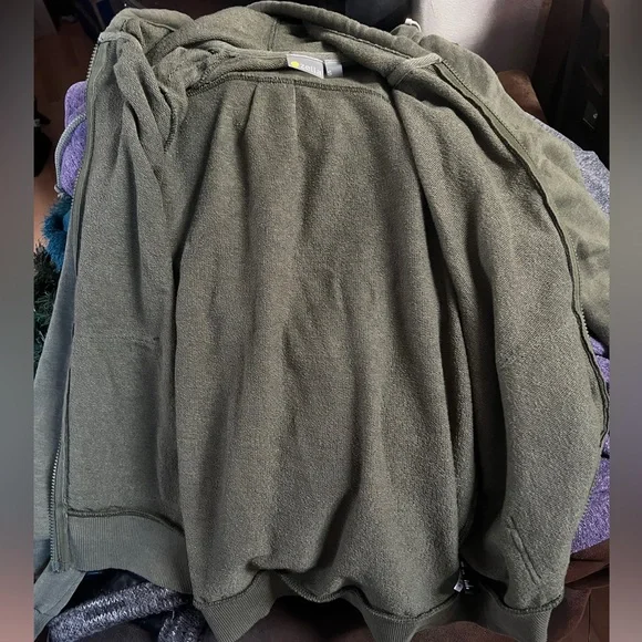 Zella Jacket Long Sleeve Hooded Sweatshirt Full Zip Lightly Ruched Green, Small - Picture 9 of 11